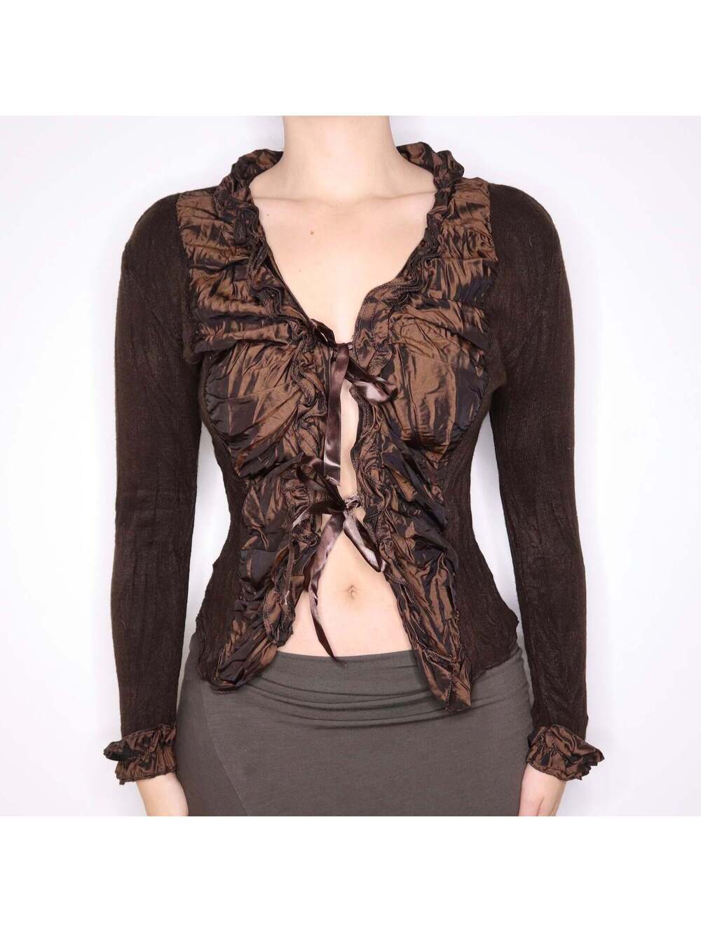 Y2K Italian Brown Wool Blend Tie Up Cardigan (M/L)